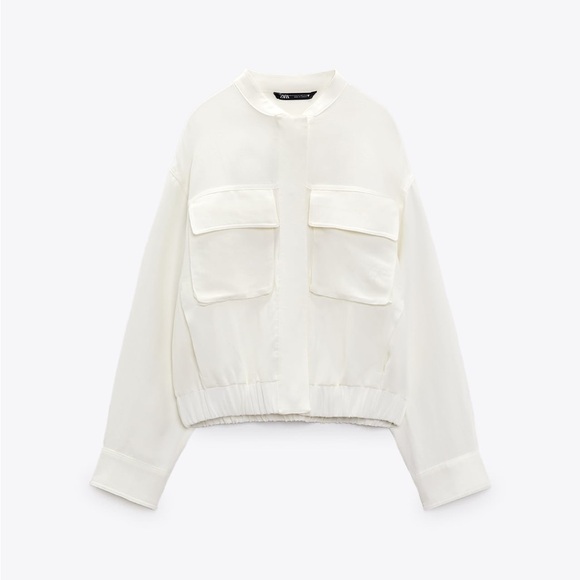 Linen blend pocketed bomber jacket - Picture 1 of 3